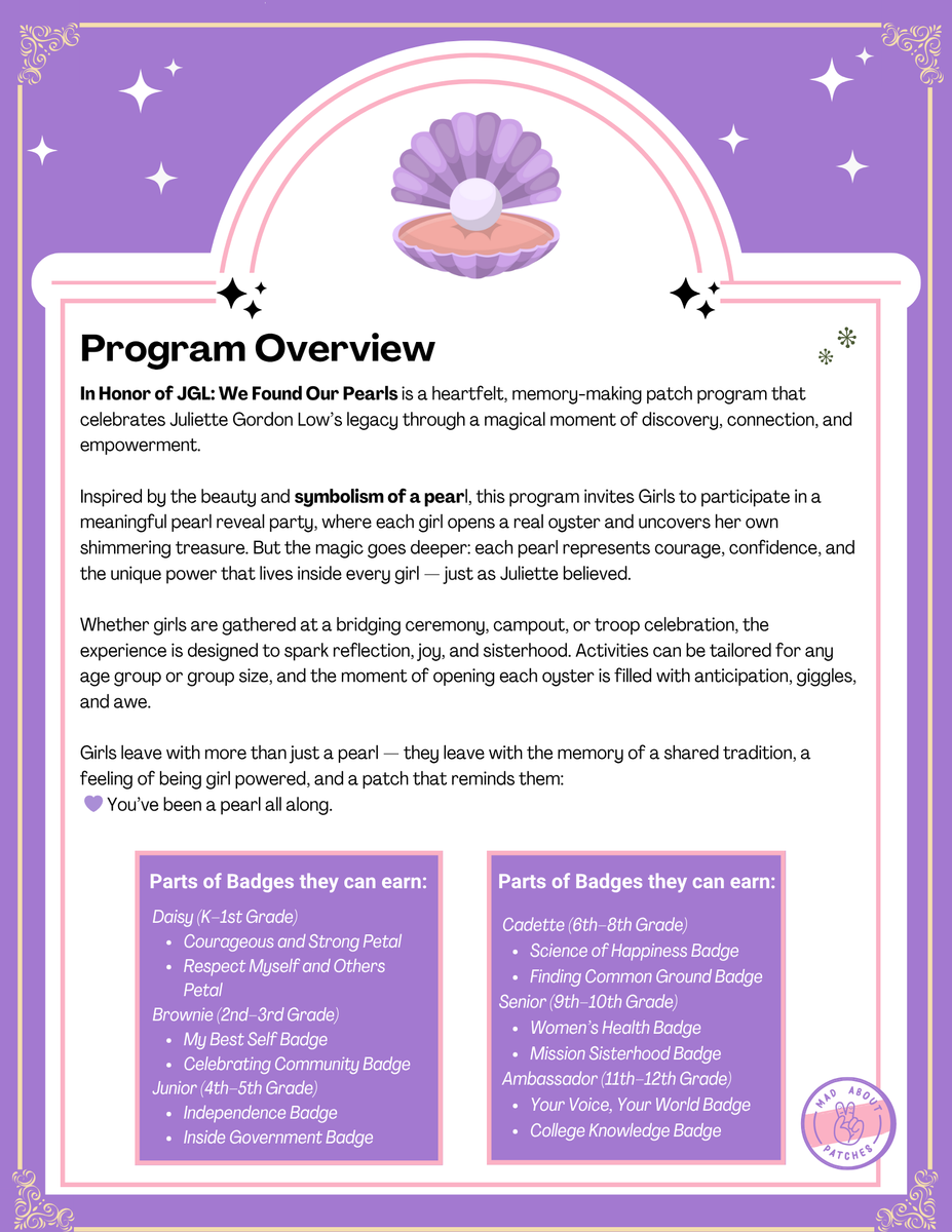 In Honor of JGL: We Found Our Pearls Program – Mad About Patches