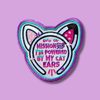 Cat-ear headset embroidered patch with purple border and playful mission-themed phrase