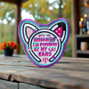 Cat-ear headset embroidered patch with purple border and playful mission-themed phrase