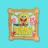 Square embroidered patch featuring a smiling yellow cartoon sea character with arms raised, framed by a wooden-style border with jellyfish and underwater details on a turquoise background.